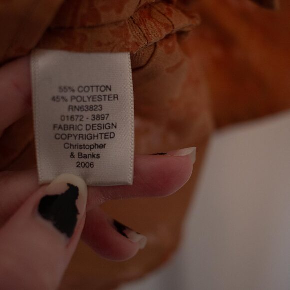 Burnt Peach Burnout Blouse Floral 3/4 Sleeve Sheer Layering Top XL | Soft Autumn - Picture 5 of 8